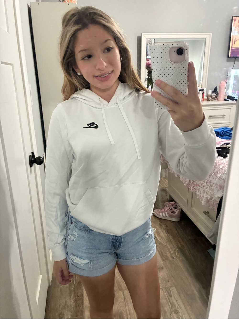 Nike White Women's Hoodie with Black Swoosh